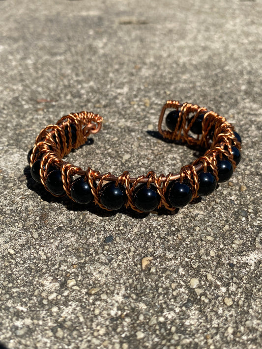 Copper bracelet/ Black Obsidian