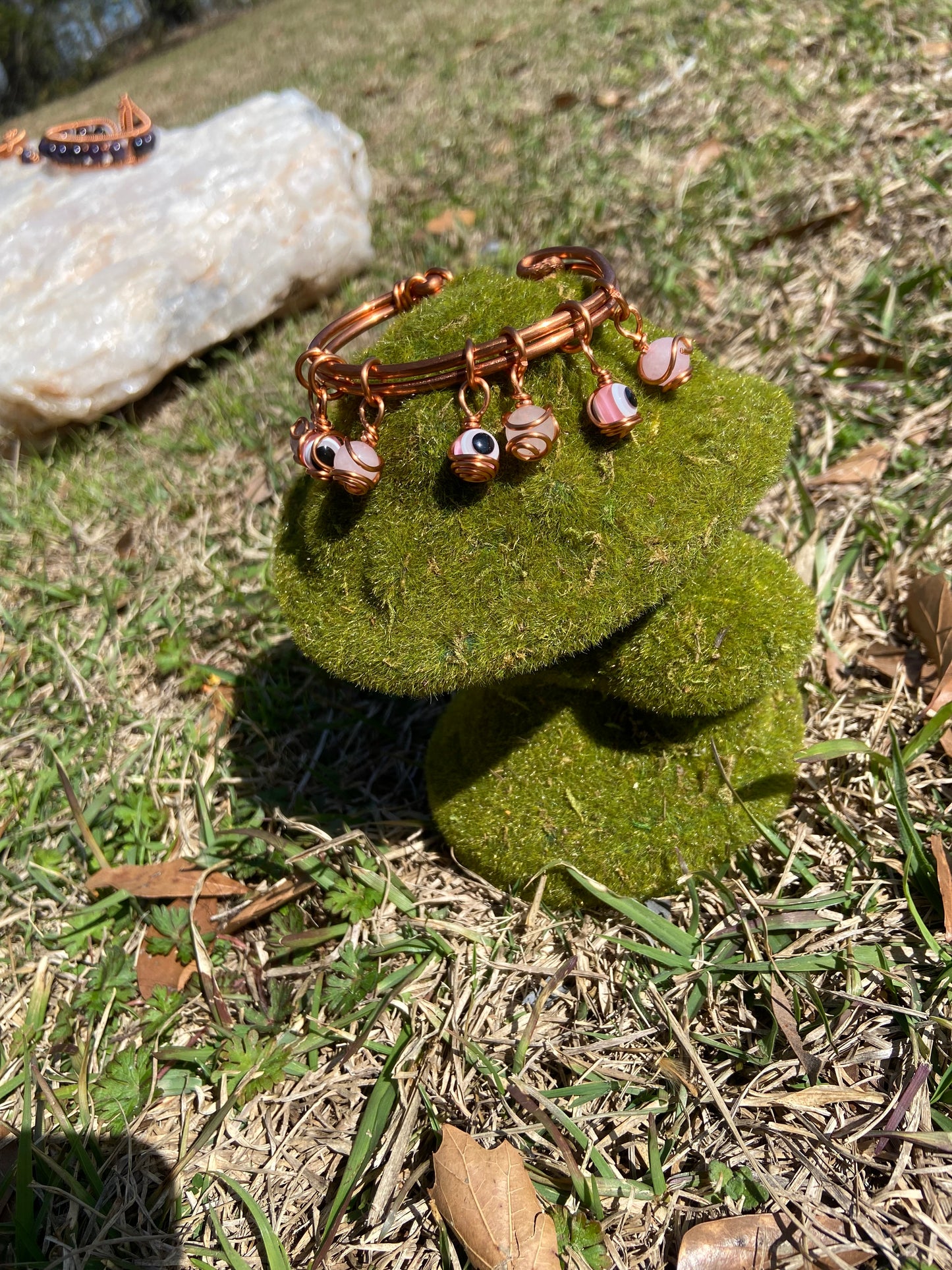 Evil eye /rose quartz Bangel