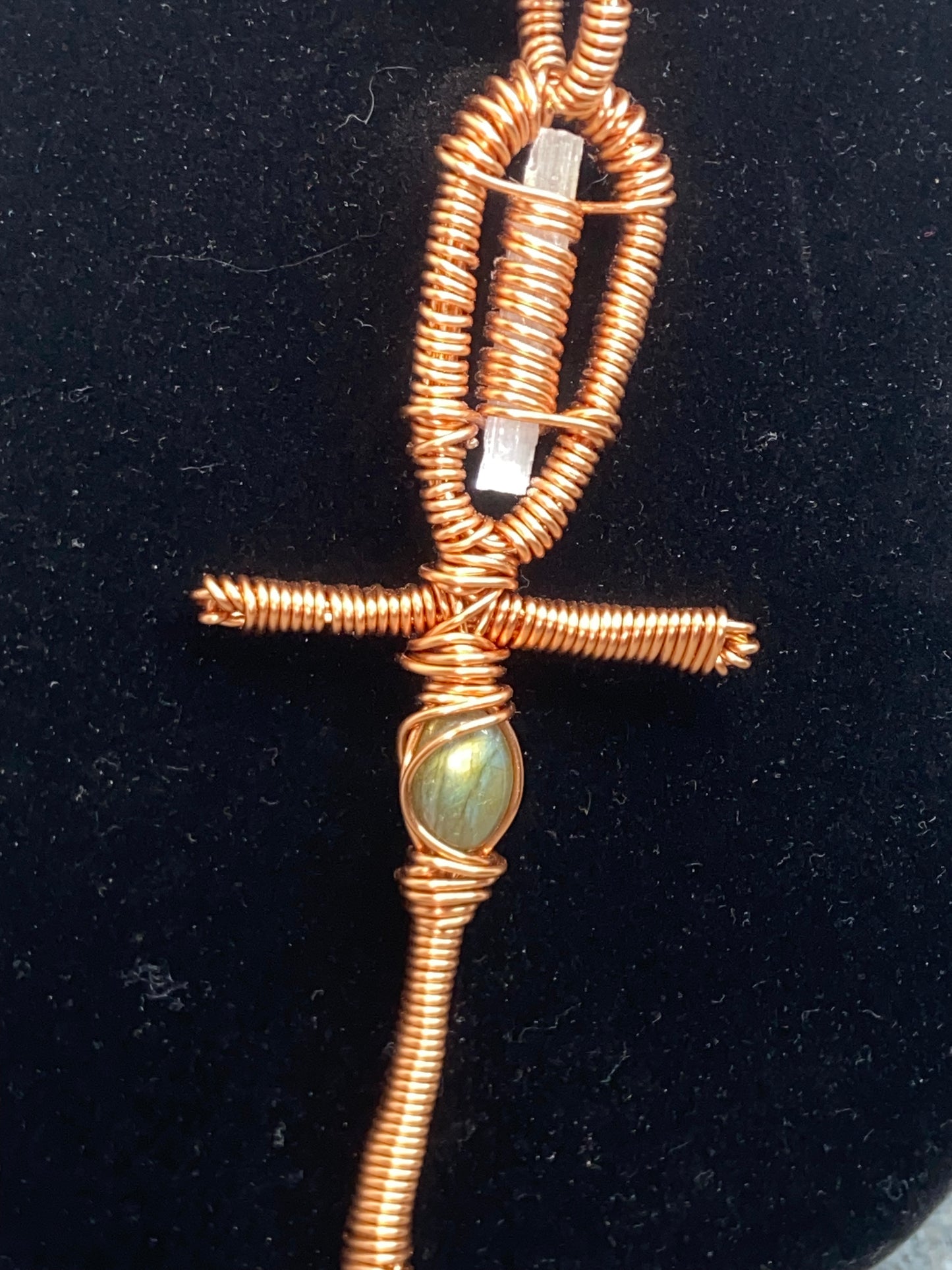 5’’ Copper AnkH /w selenite x labradorite necklace!