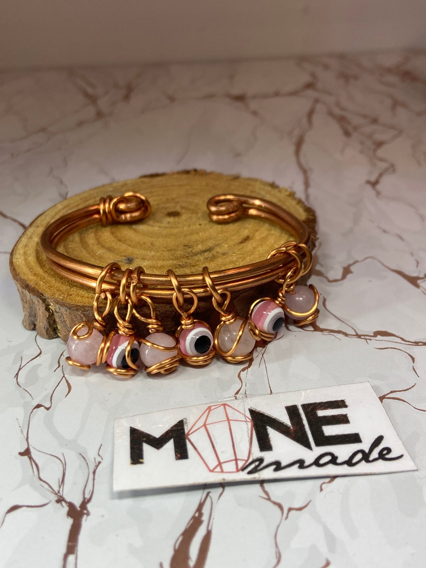 Evil eye /rose quartz Bangel