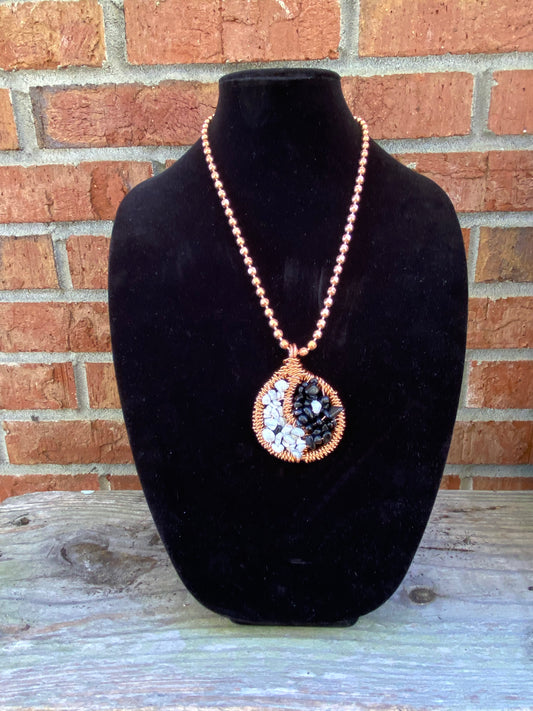 Yin/Yang (white howlite/black Obsidian